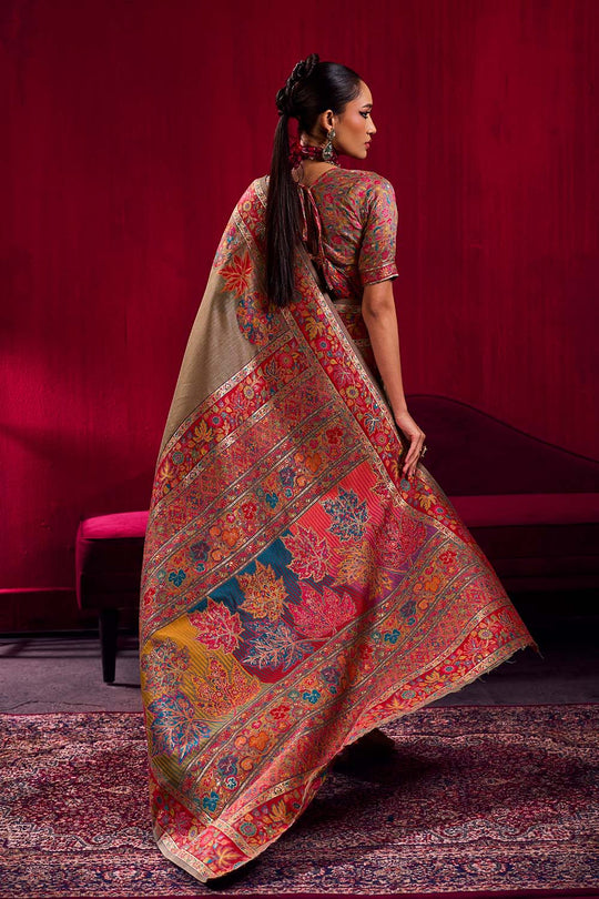 Nadine Grey Modal Cotton Pashmina Weaving Ready to Wear Saree