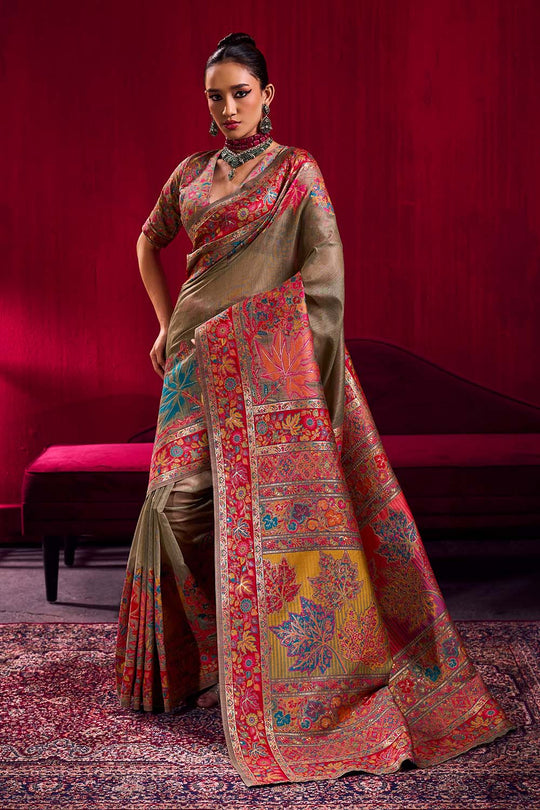 Nadine Grey Modal Cotton Pashmina Weaving Ready to Wear Saree