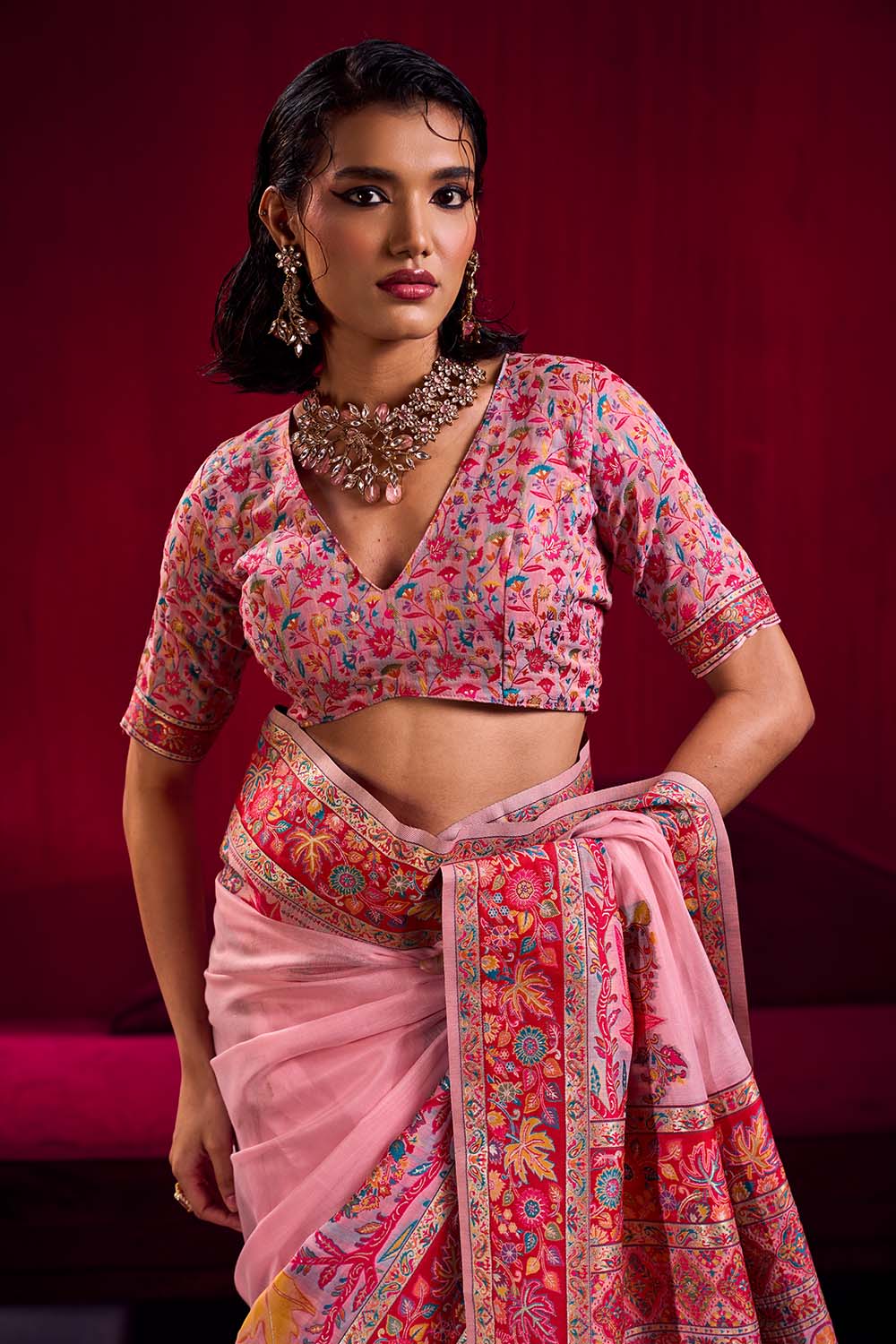 Nadine Light Pink Modal Cotton Pashmina Weaving Ready to Wear Saree