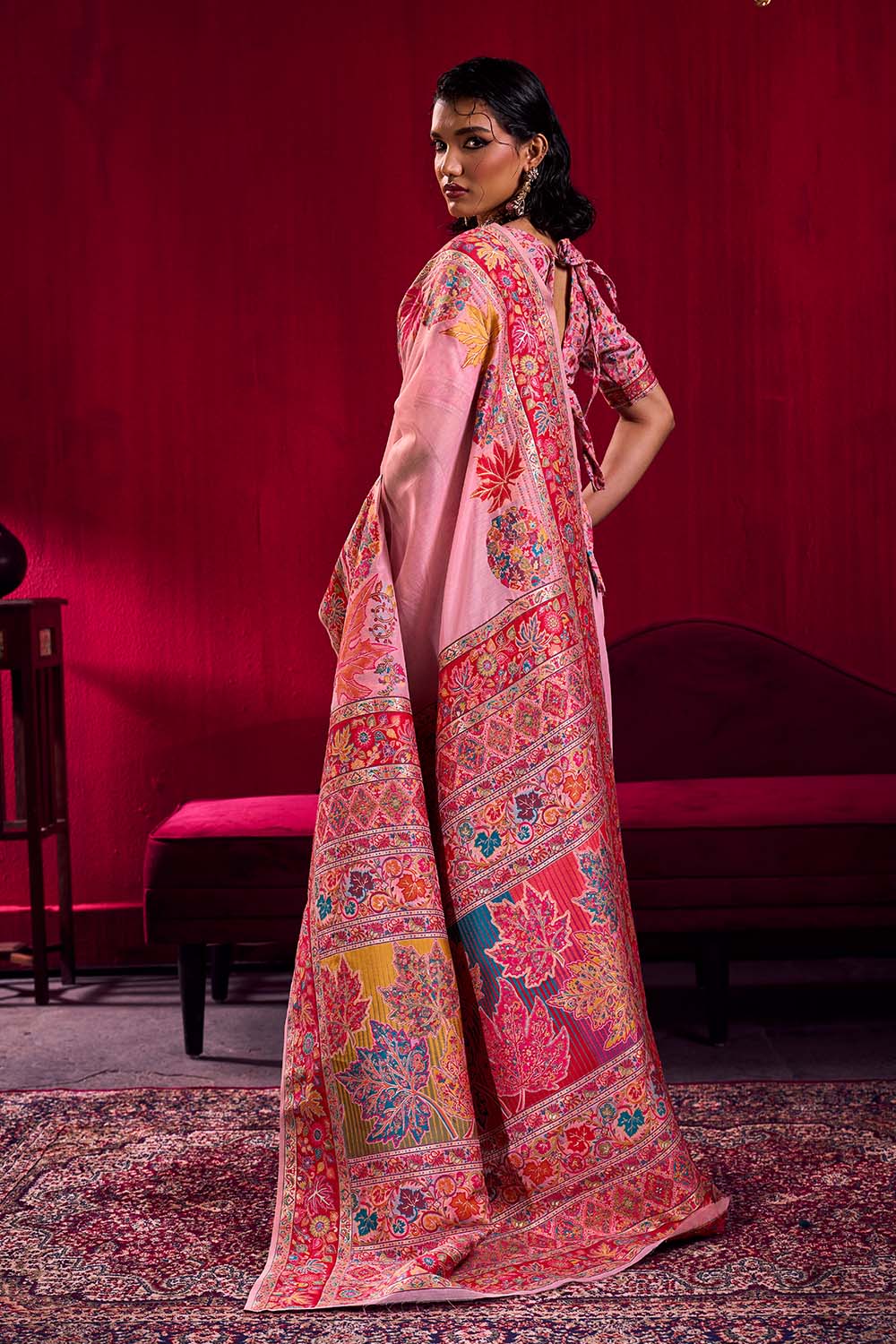 Nadine Light Pink Modal Cotton Pashmina Weaving Ready to Wear Saree