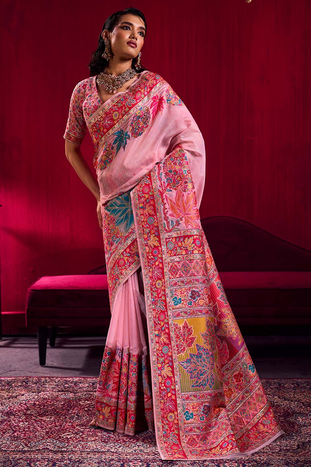 Nadine Light Pink Modal Cotton Pashmina Weaving Ready to Wear Saree