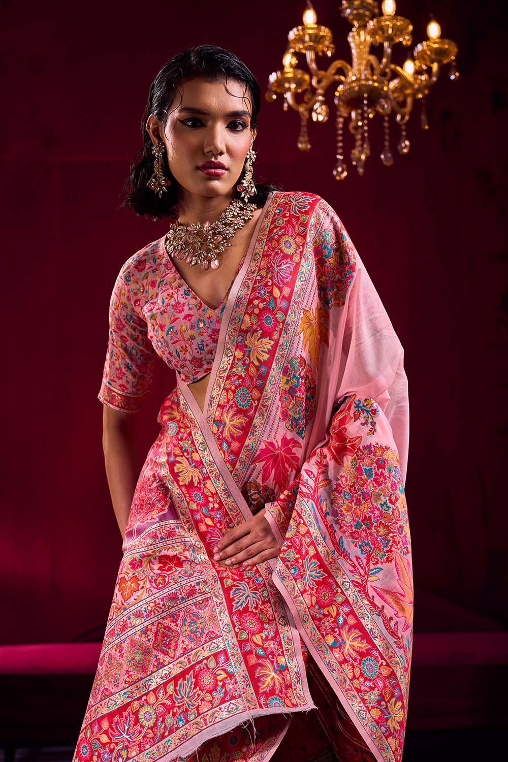 Nadine Light Pink Modal Cotton Pashmina Weaving Ready to Wear Saree