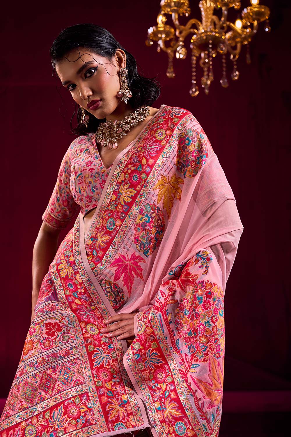 Nadine Light Pink Modal Cotton Pashmina Weaving Ready to Wear Saree