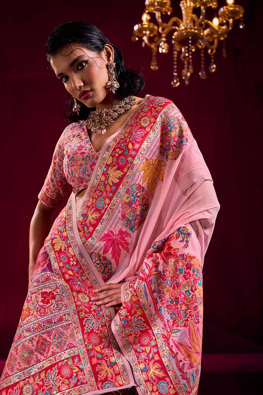 Nadine Light Pink Modal Cotton Pashmina Weaving Ready to Wear Saree