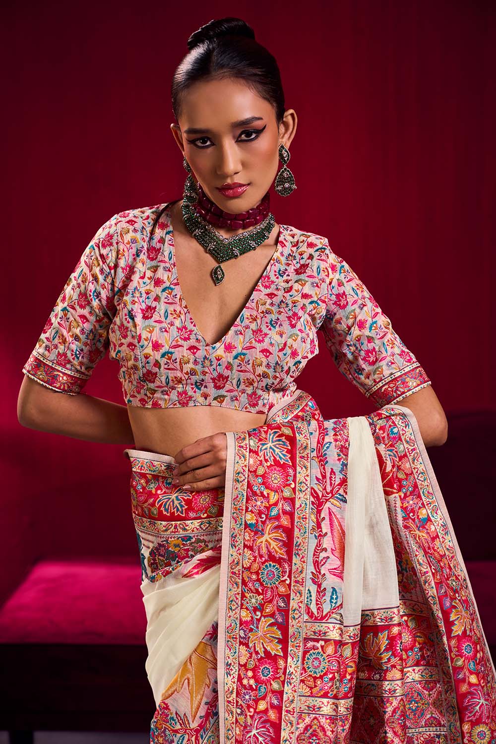 Nadine White Modal Cotton Pashmina Weaving Ready to Wear Saree