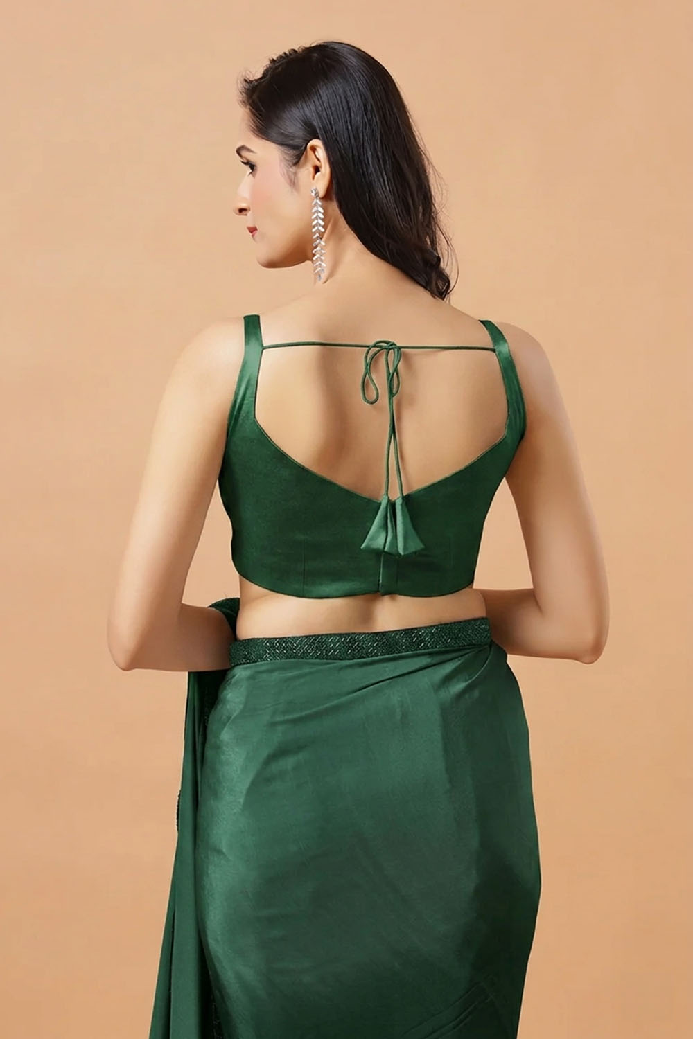 Carly Bottle Green Pentagon Neck Sleeveless Satin Comfort Stretch™ Blouse