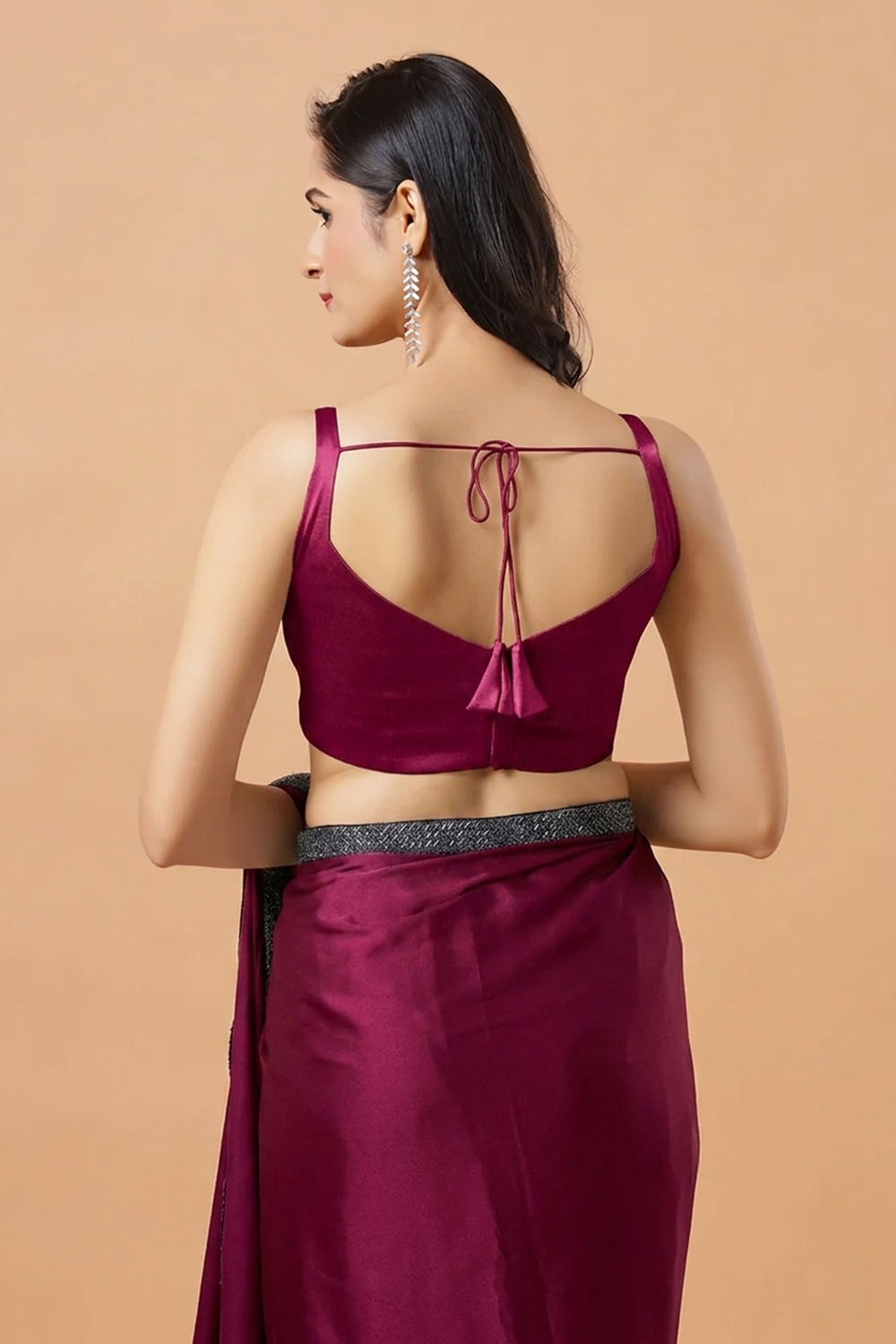 Carly Magenta Pentagon Neck Sleeveless Satin Comfort Stretch™ Blouse