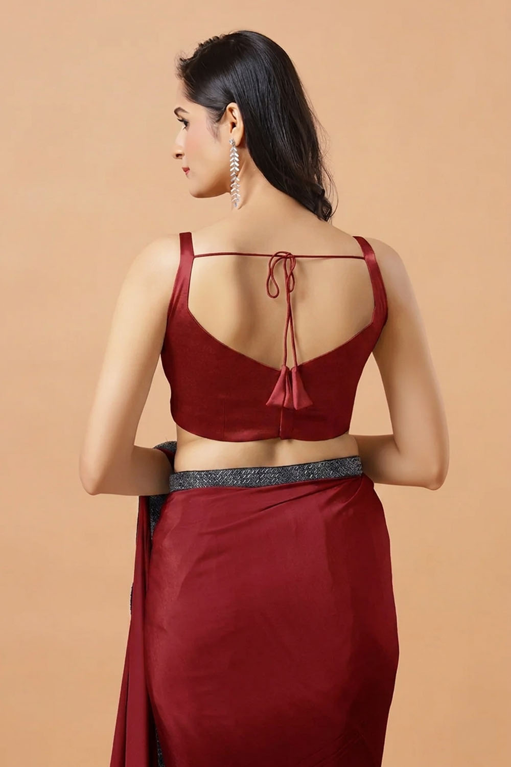 Carly Red Pentagon Neck Sleeveless Satin Comfort Stretch™ Blouse