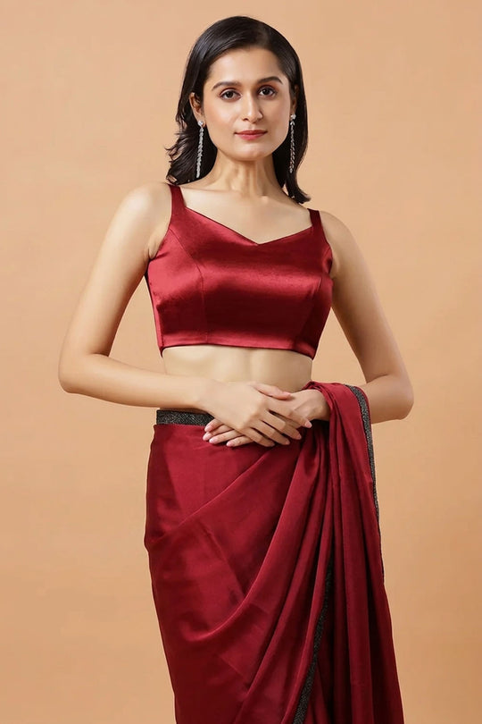 Carly Red Pentagon Neck Sleeveless Satin Comfort Stretch™ Blouse
