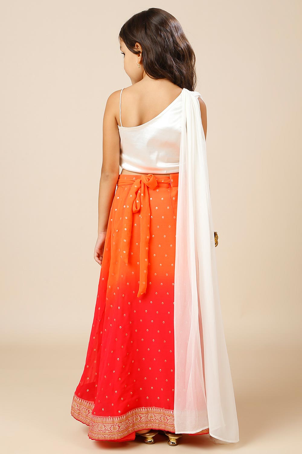 Celia Pink & Orange Georgette Wrap Around Saree Skirt for Kids & Tweens