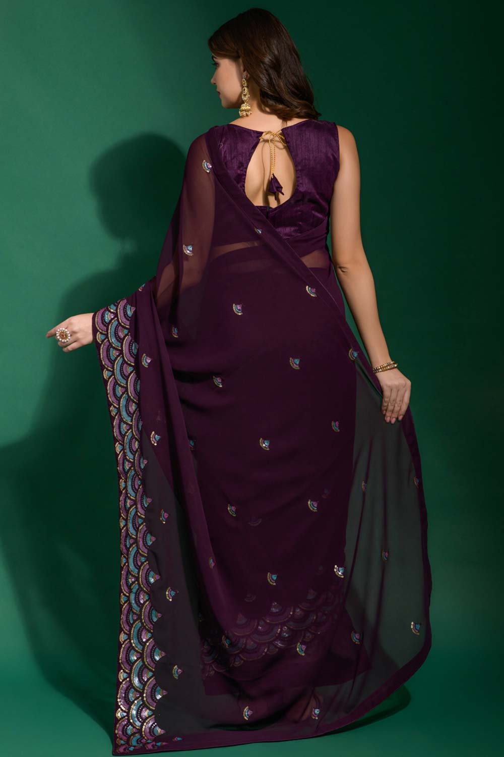 Shayla Violet Georgette Sequins One Minute Saree