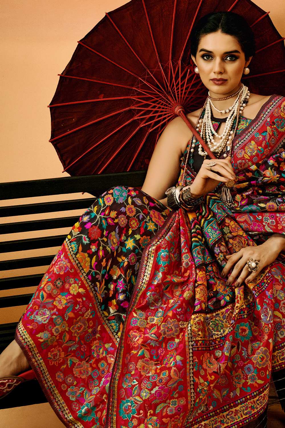 Sienna Black Cotton Silk Floral Ready To Wear One Minute Saree