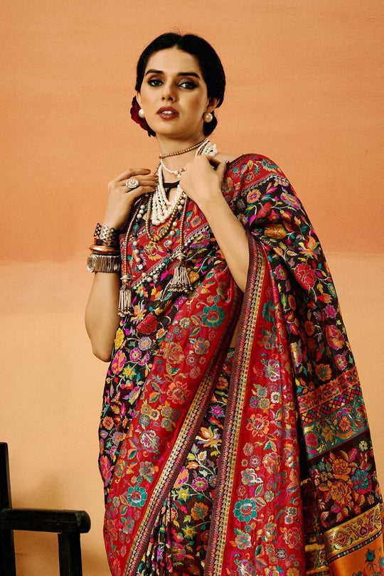 Sienna Black Cotton Silk Floral Ready To Wear One Minute Saree