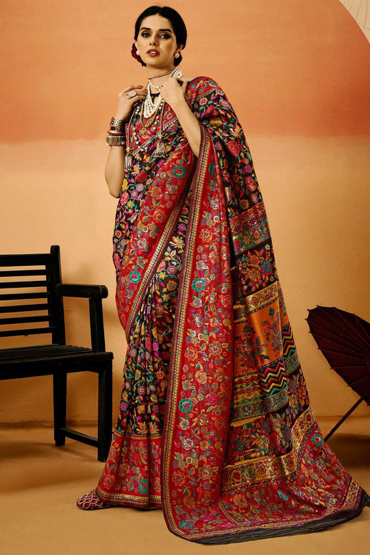 Sienna Black Cotton Silk Floral Ready To Wear One Minute Saree