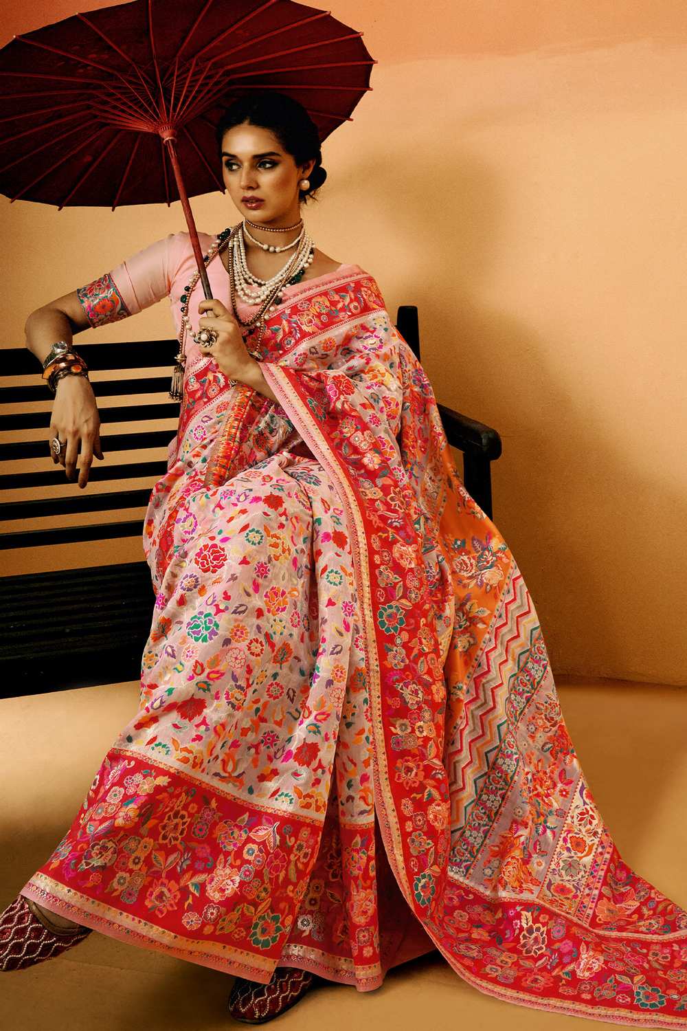 Sienna Pink Cotton Silk Floral Ready To Wear One Minute Saree