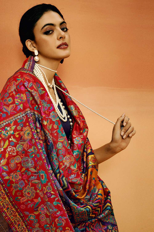 Sienna Navy Blue Cotton Silk Floral Ready To Wear One Minute Saree