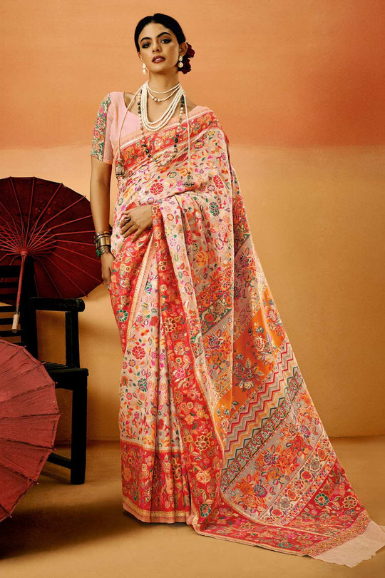 Sienna Peach Cotton Silk Floral Ready To Wear One Minute Saree