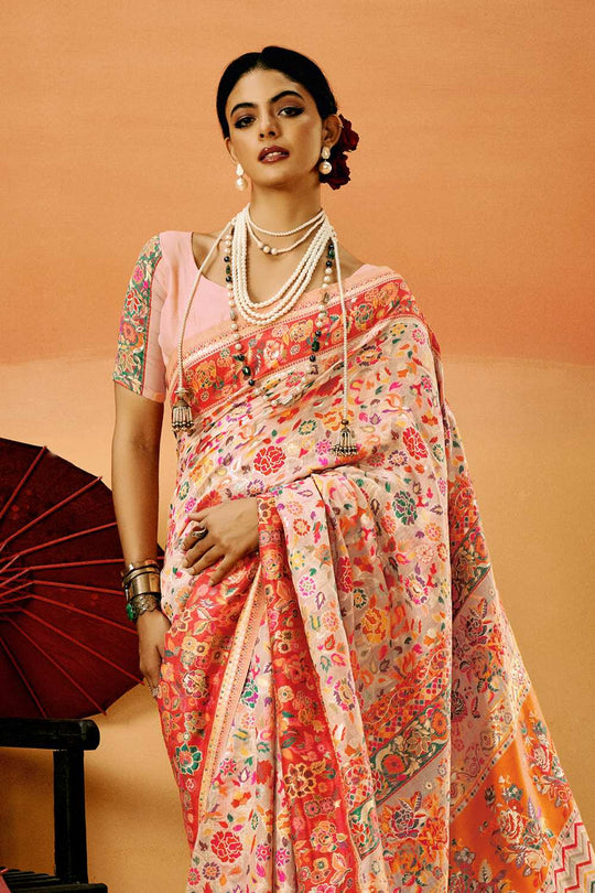 Sienna Peach Cotton Silk Floral Ready To Wear One Minute Saree