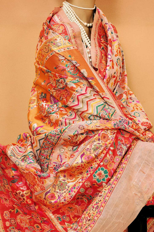 Sienna Peach Cotton Silk Floral Ready To Wear One Minute Saree