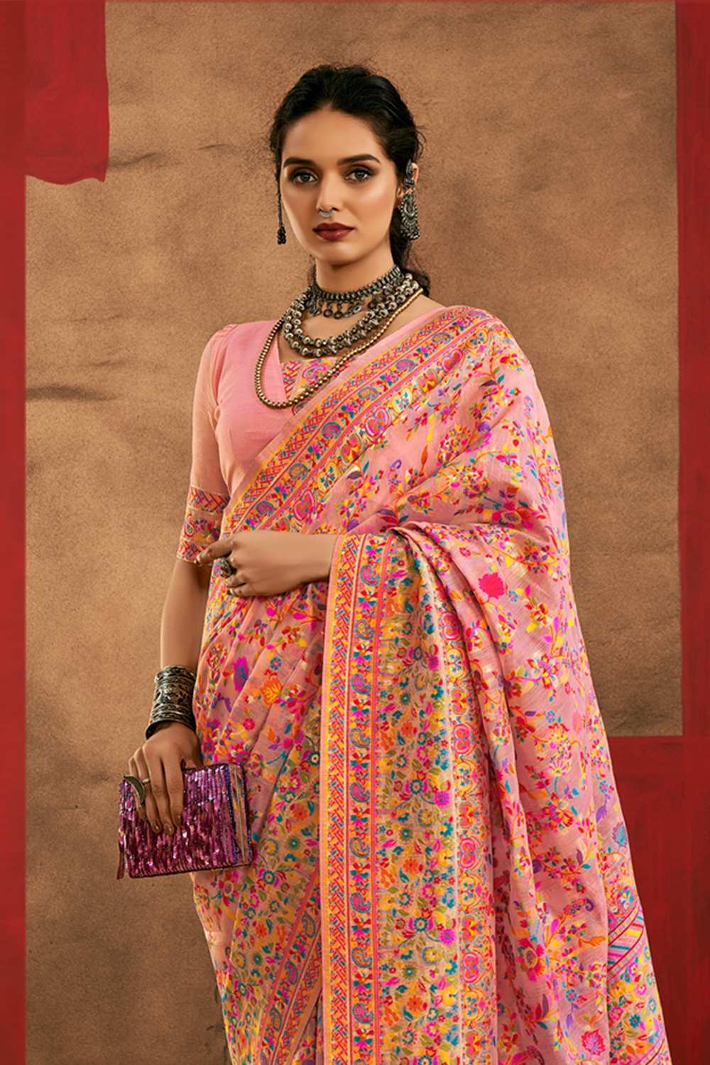 Pink Cotton Silk Floral Ready To Wear One Minute Saree