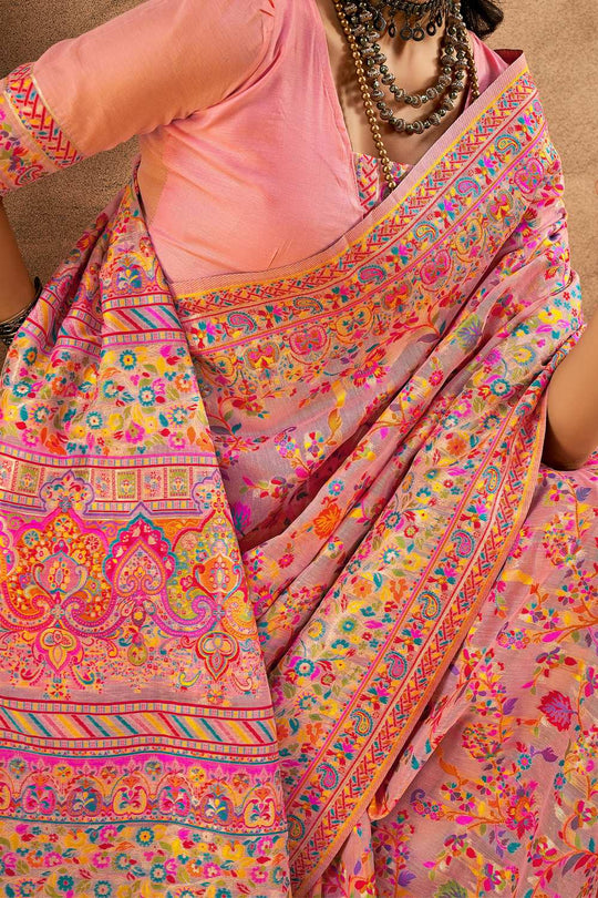 Pink Cotton Silk Floral Ready To Wear One Minute Saree