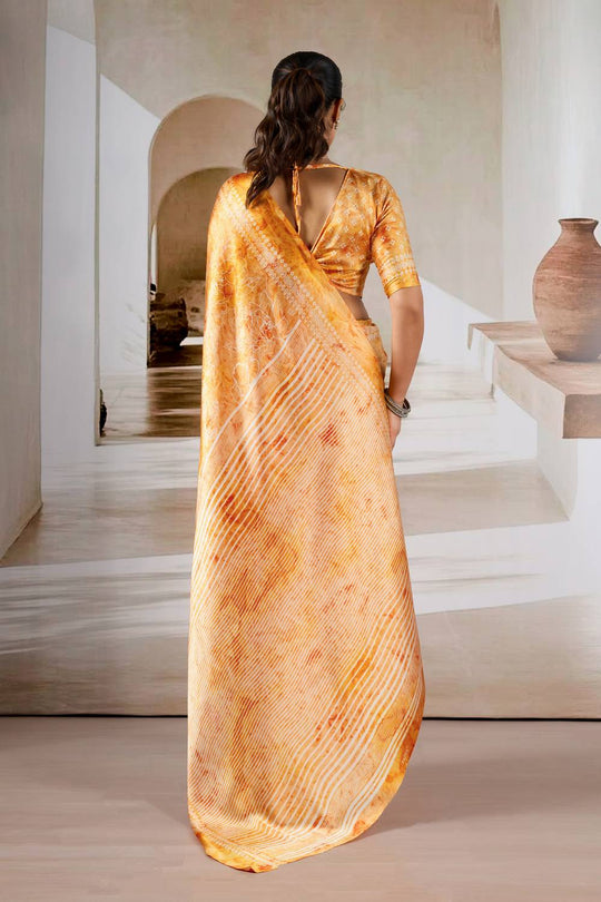 Talia Mustard Yellow Modal Satin Abstract Printed Ready to Wear Saree