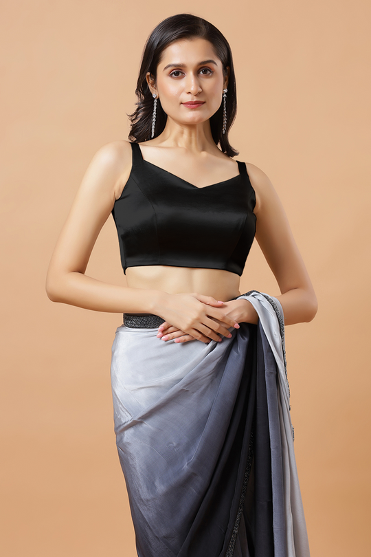 Carly Black Pentagon Neck Sleeveless Satin Comfort Stretch™ Blouse