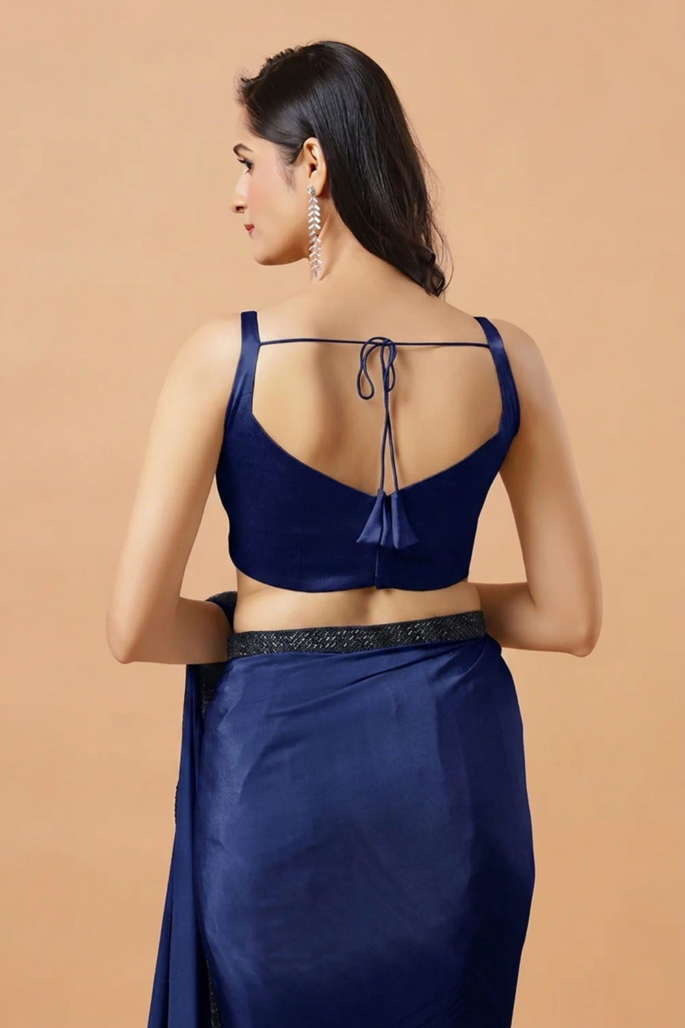 Carly Dark Blue Pentagon Neck Sleeveless Satin Comfort Stretch™ Blouse