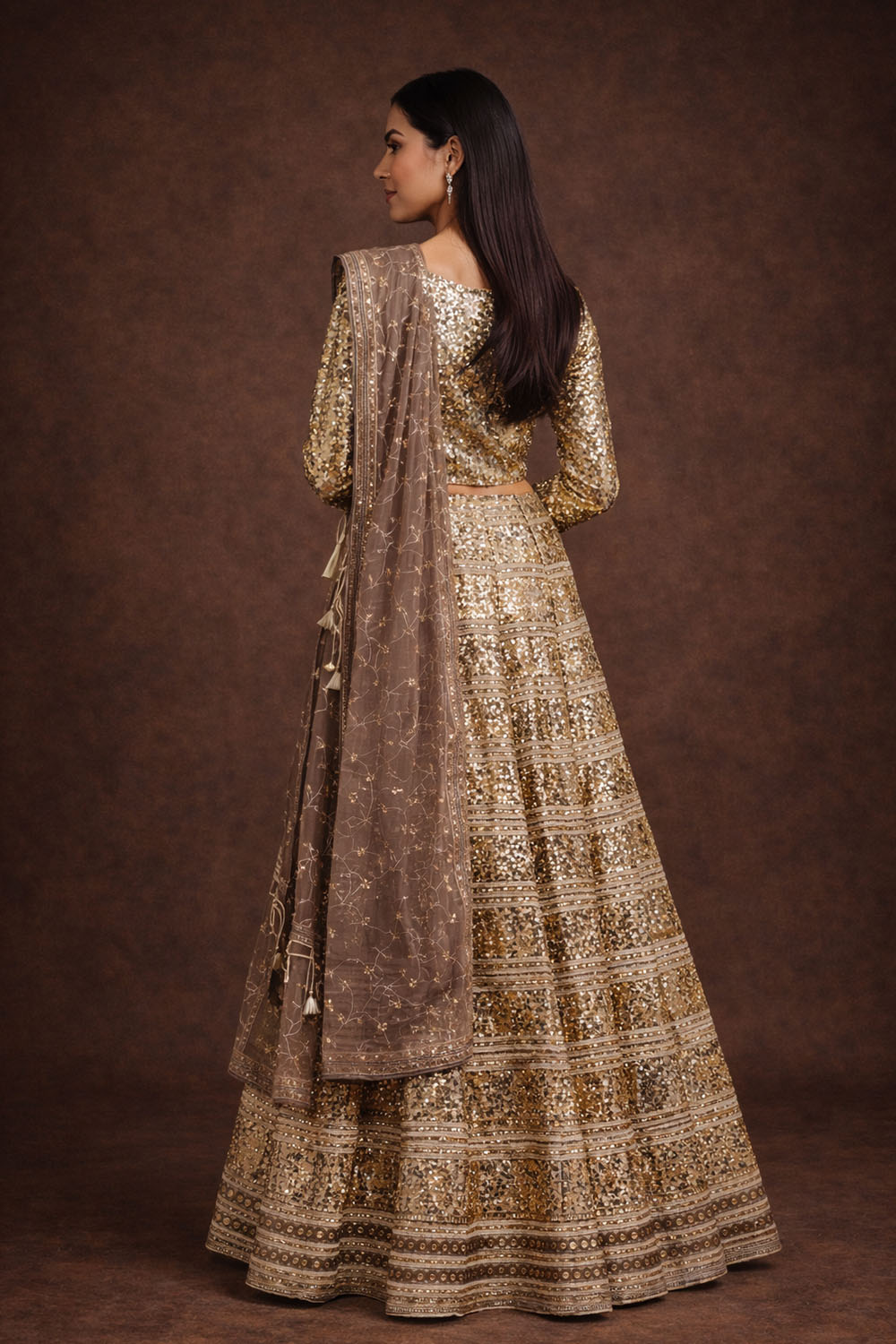 Gold Sequin Tradional Ready To Wear Lehenga Saree