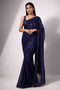 Nyris Navy Blue Georgette Sequins One Minute Saree