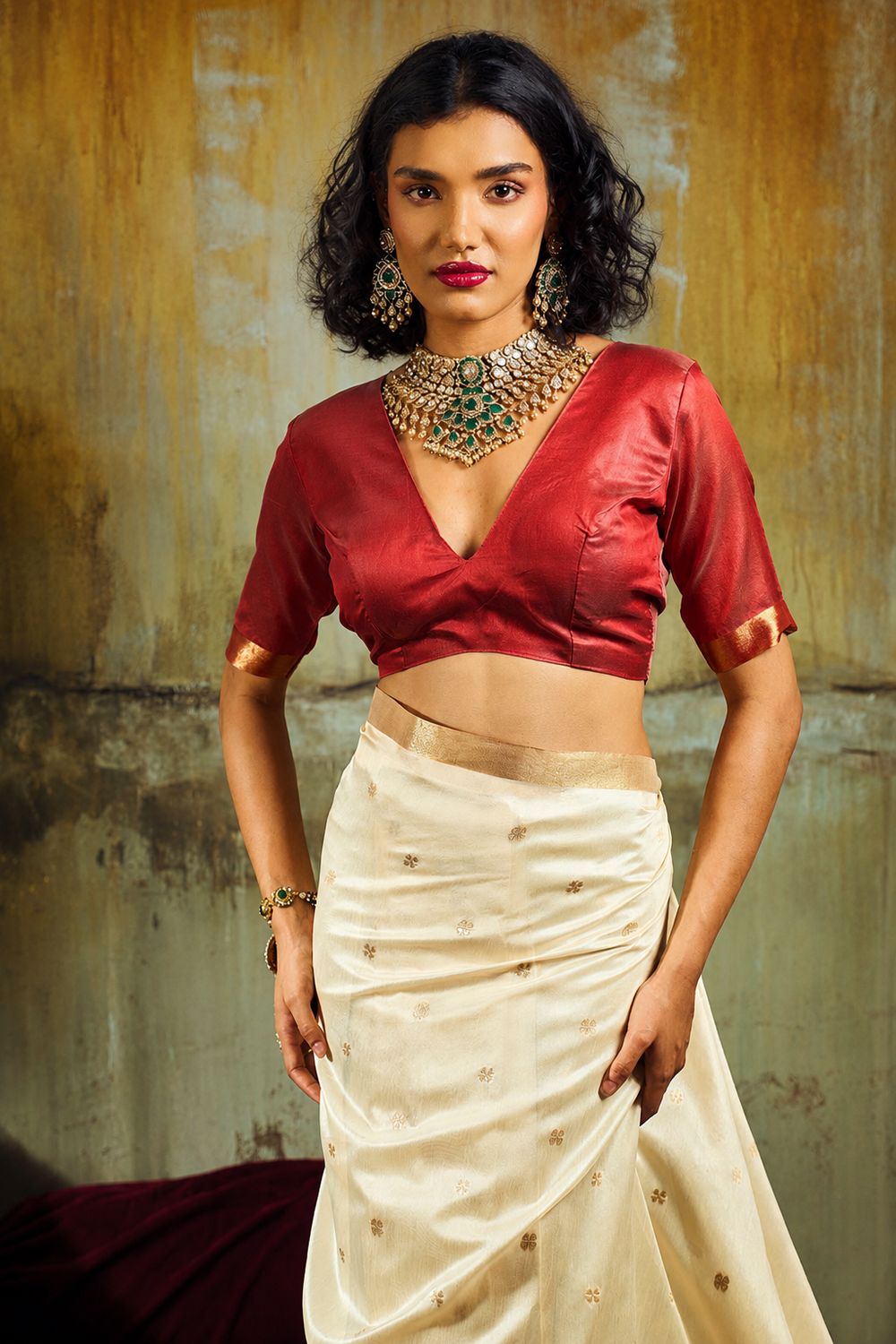 Sapna Cream Handloom Weaving Silk Ready to Wear Saree