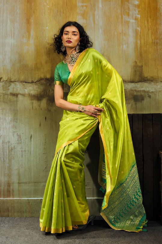 Sapna Green Handloom Weaving Silk Ready to Wear Saree