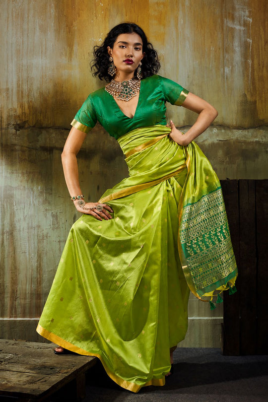Sapna Green Handloom Weaving Silk Ready to Wear Saree