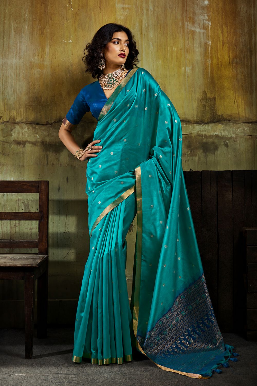 Sapna Turquoise Blue Handloom Weaving Silk Ready to Wear Saree