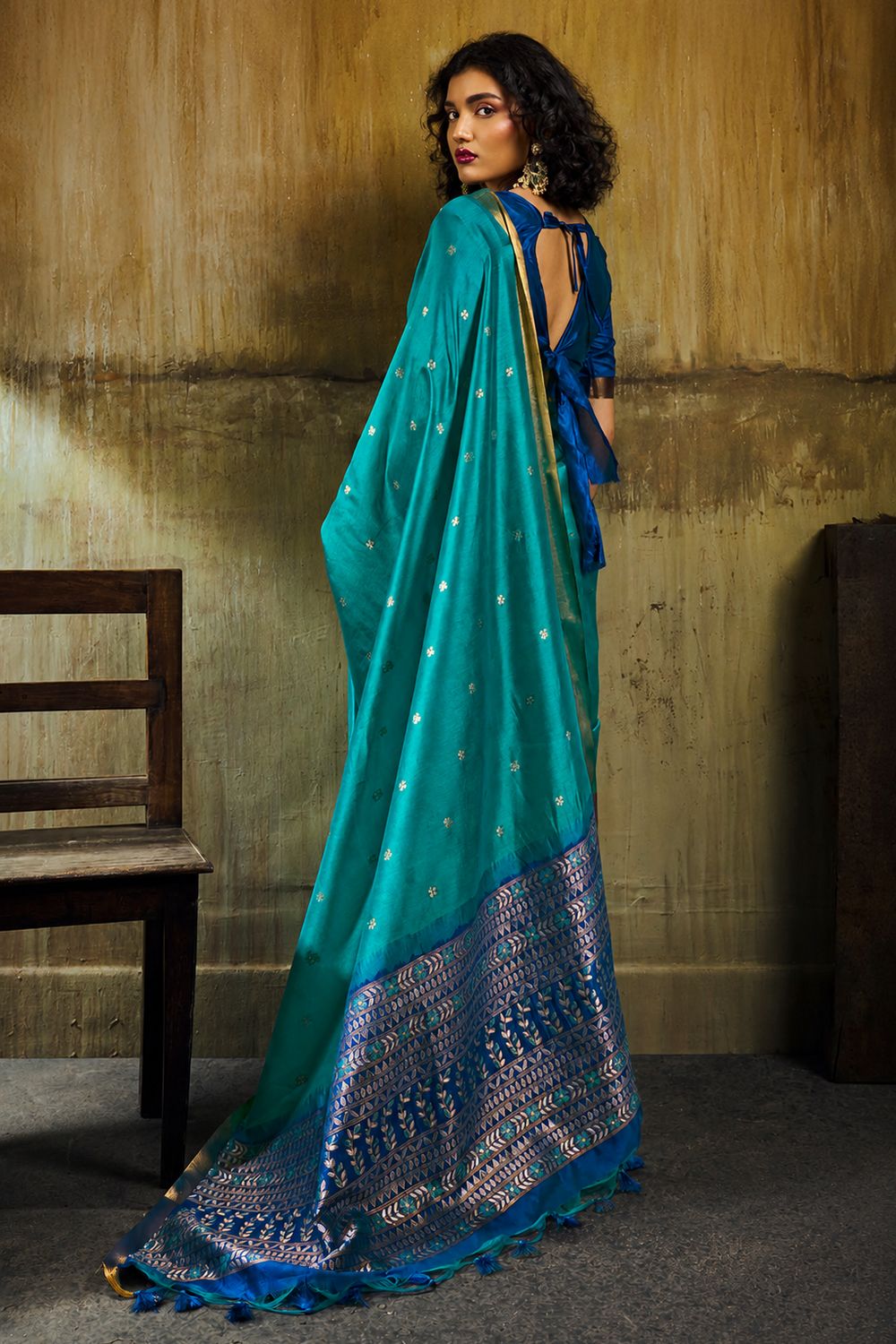 Sapna Turquoise Blue Handloom Weaving Silk Ready to Wear Saree