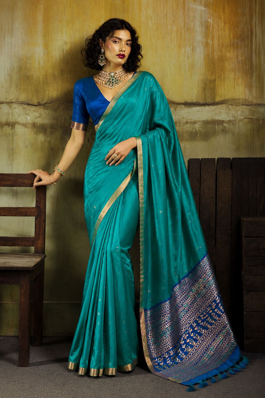 Sapna Turquoise Blue Handloom Weaving Silk Ready to Wear Saree