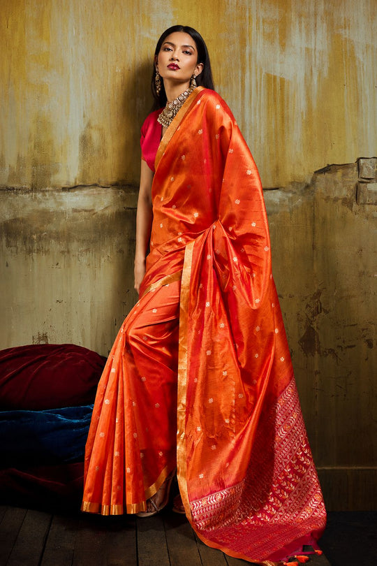 Sapna Orange Handloom Weaving Silk Ready to Wear Saree