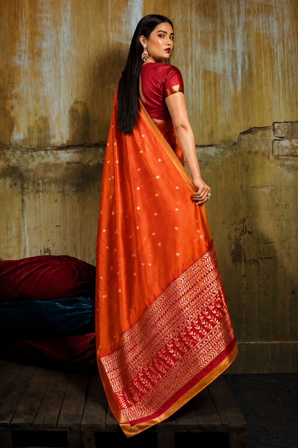 Sapna Orange Handloom Weaving Silk Ready to Wear Saree