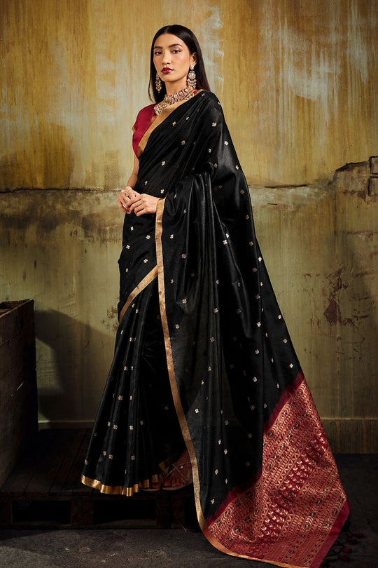 Sapna Black Handloom Weaving Silk Ready to Wear Saree