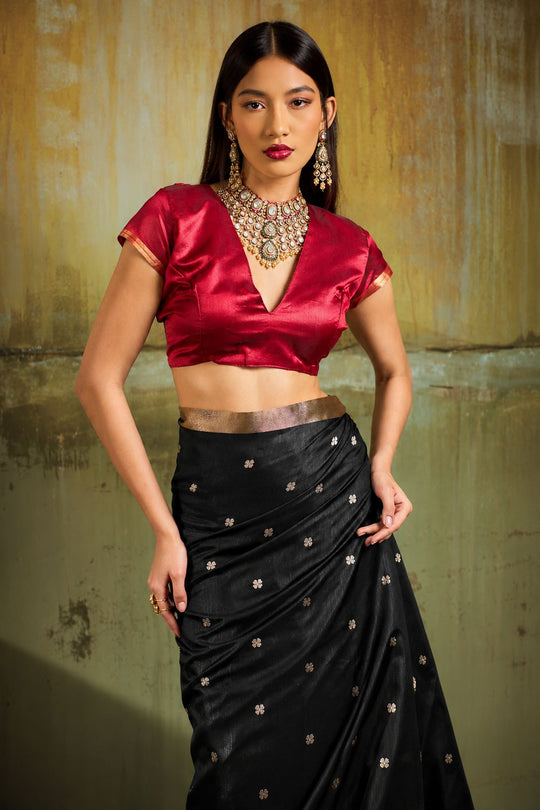 Sapna Black Handloom Weaving Silk Ready to Wear Saree