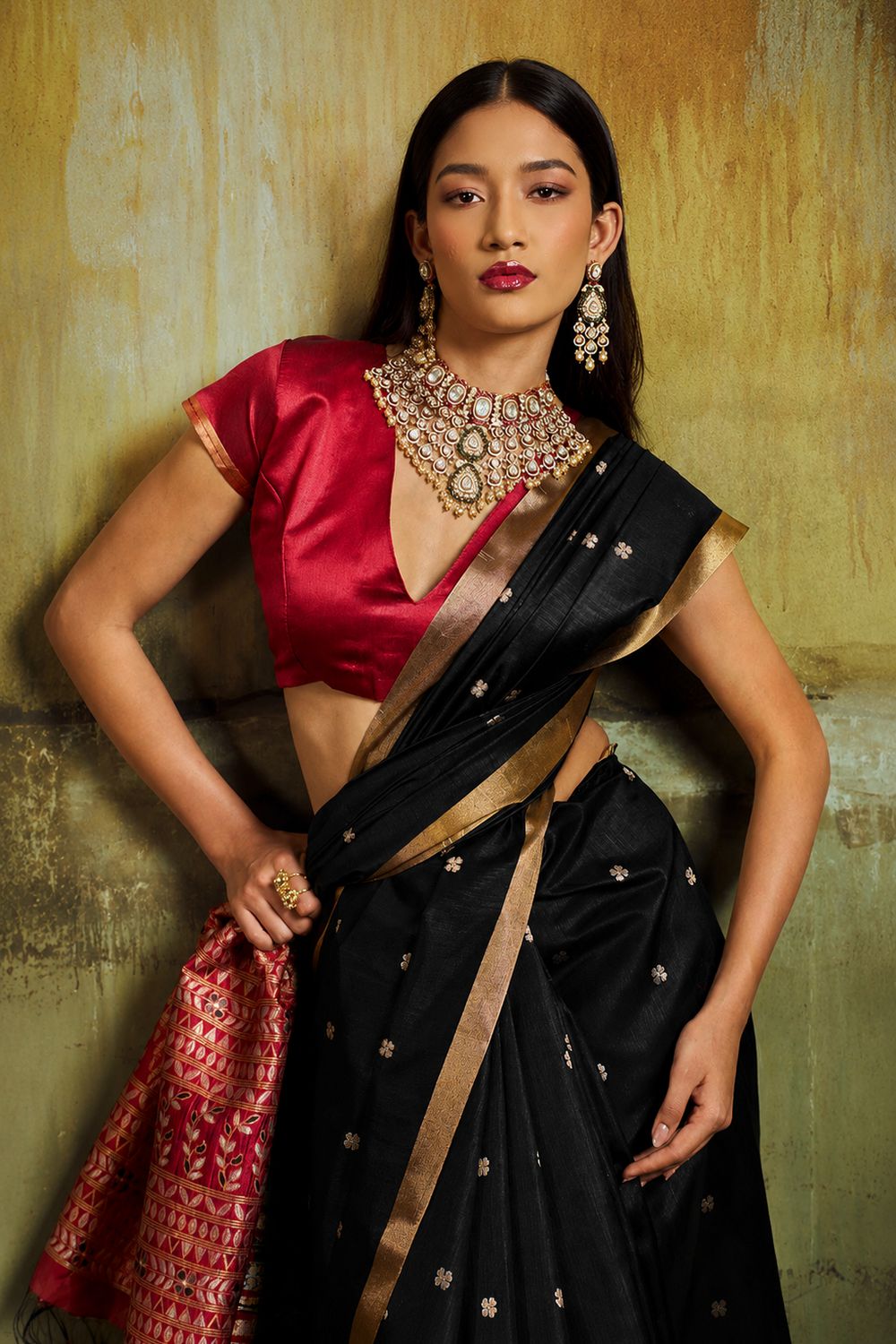 Sapna Black Handloom Weaving Silk Ready to Wear Saree