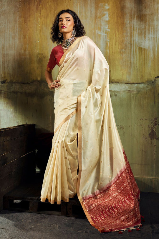 Sapna Cream Handloom Weaving Silk Ready to Wear Saree