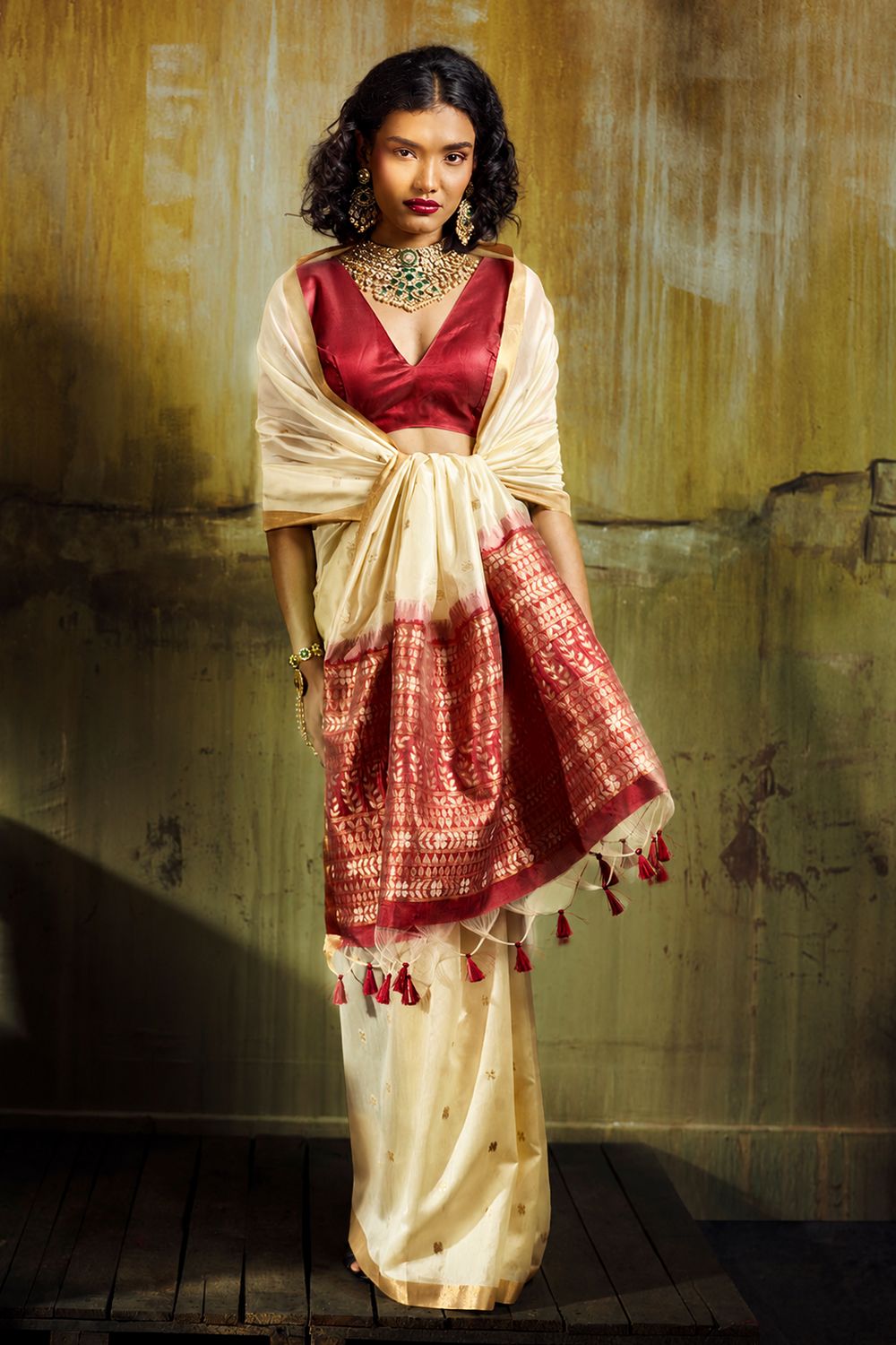 Sapna Cream Handloom Weaving Silk Ready to Wear Saree