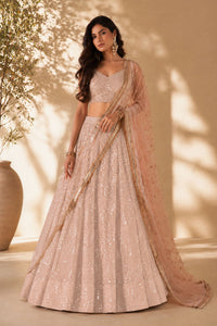Priyanka Peach Net Thread & Sequins Embroidered Lehenga Saree