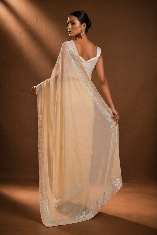 Mindy Beige Georgette Sequin Embroidered Ready to Wear Saree