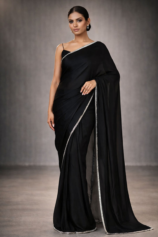 Tia Black Monochrome Satin One Minute Saree