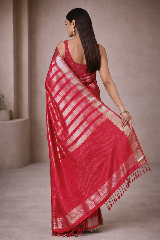 Jada Red Handloom Woven One Minute Saree