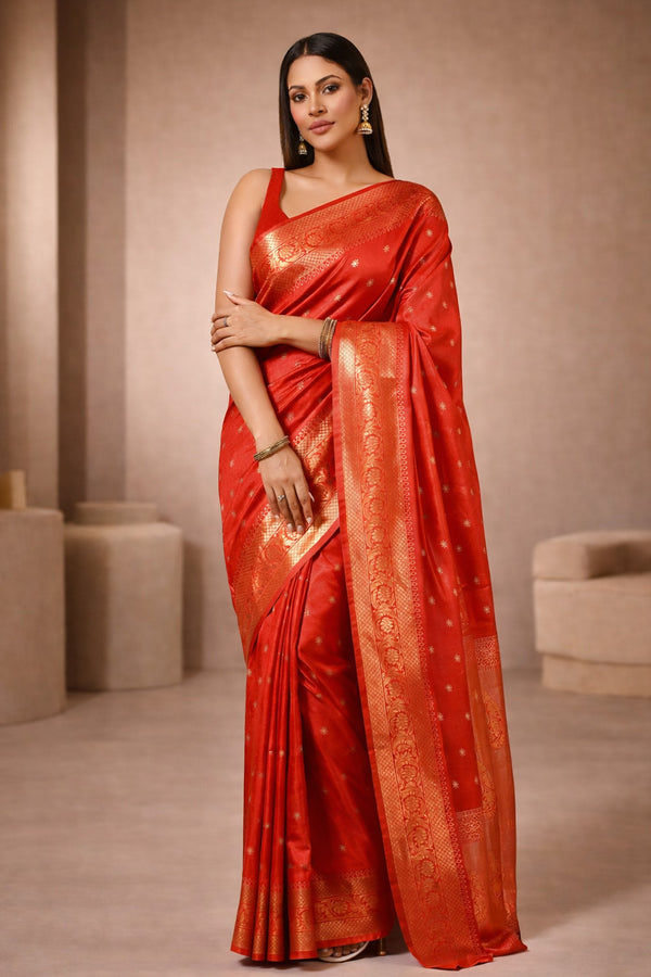 Adina Red Silk Embroidered Lace One Minute Saree