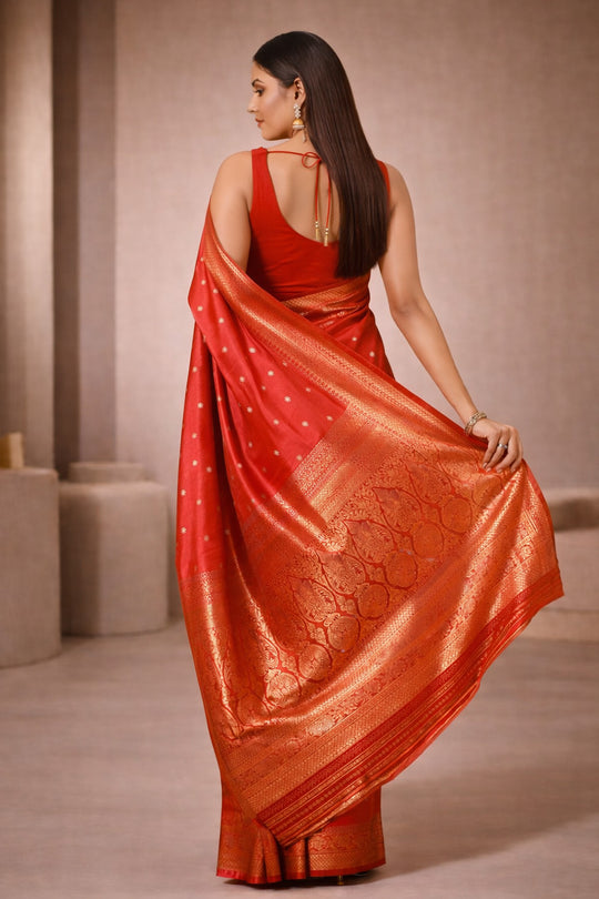 Adina Red Silk Embroidered Lace One Minute Saree