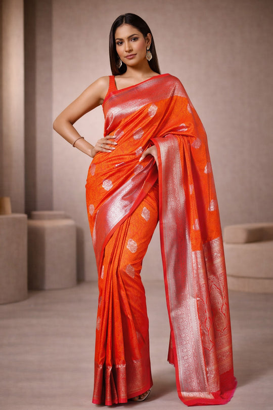 Auri Gold Orange Silk Woven Ready to Wear One Minute Saree